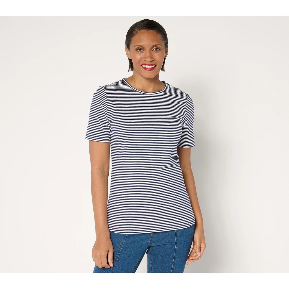 Denim & Co. Essentials Perfect Jersey Yarn Dye Striped Top Black X-Large #51M